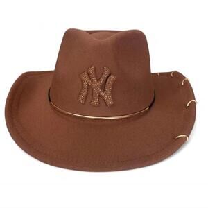 New York Yankees NY gold rhinestone brown cowboy hat